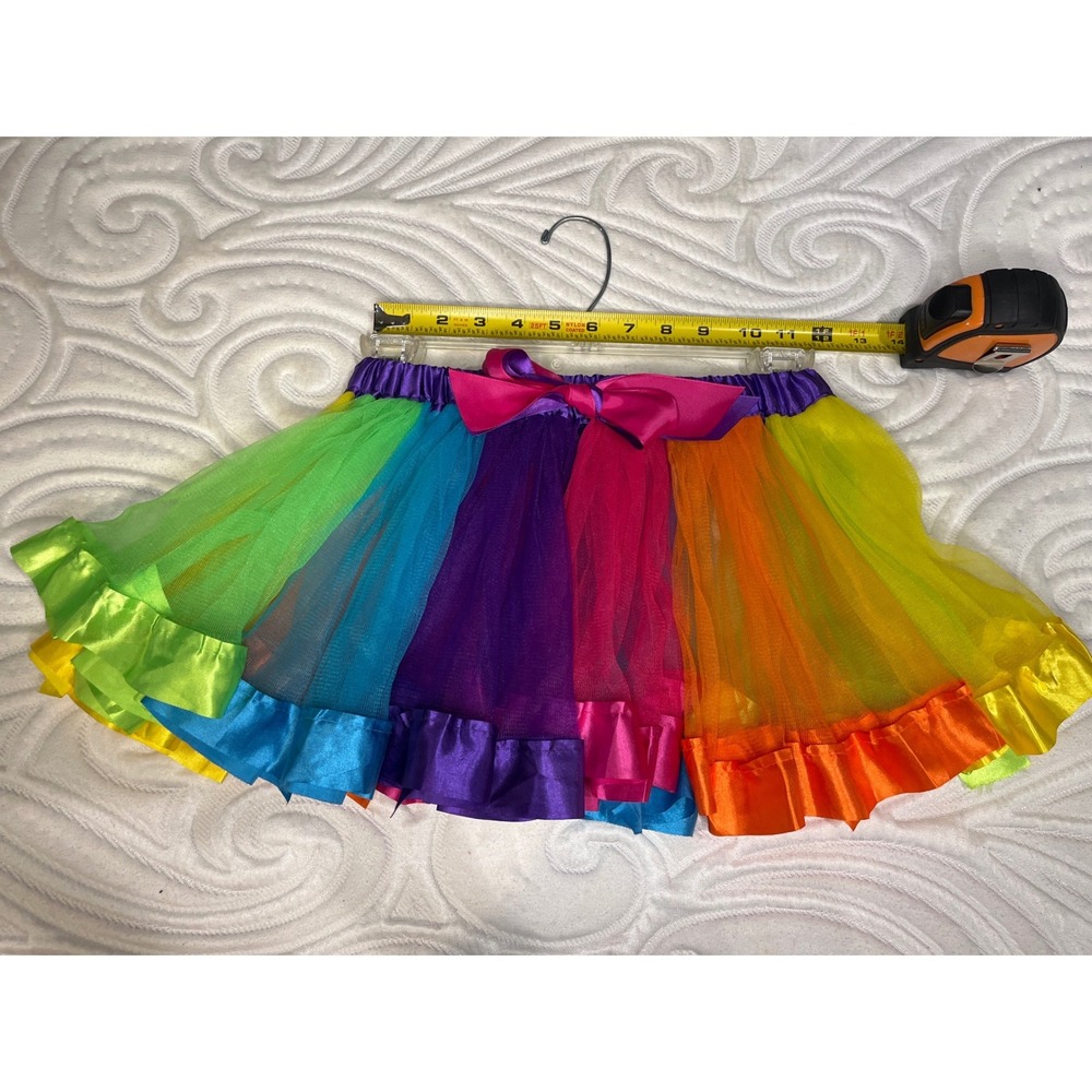 Handmade Kids Rainbow Tulle Tutu Skirt Satin Bow Costume Birthday Play Dress Up